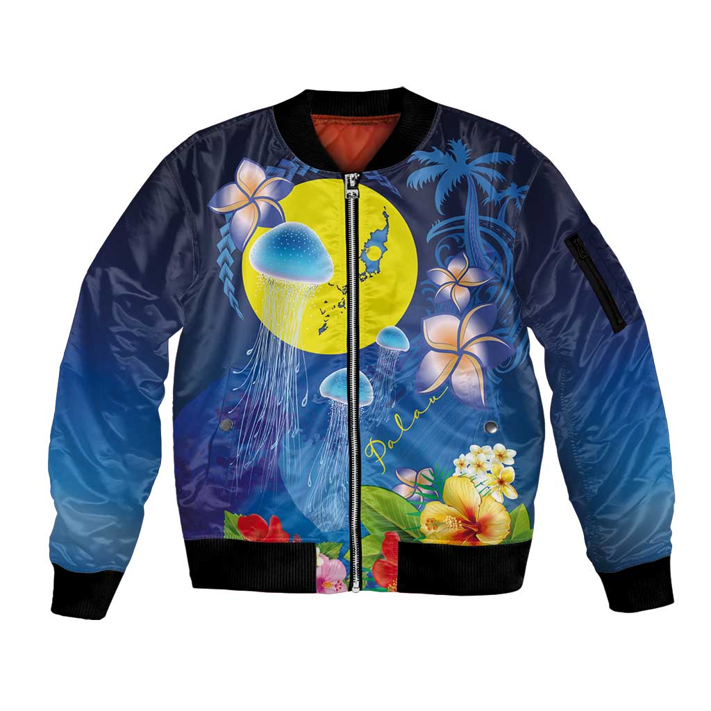 Palau Jellyfish Sleeve Zip Bomber Jacket Ocean Heritage Tropical Plants - Polynesian Pride