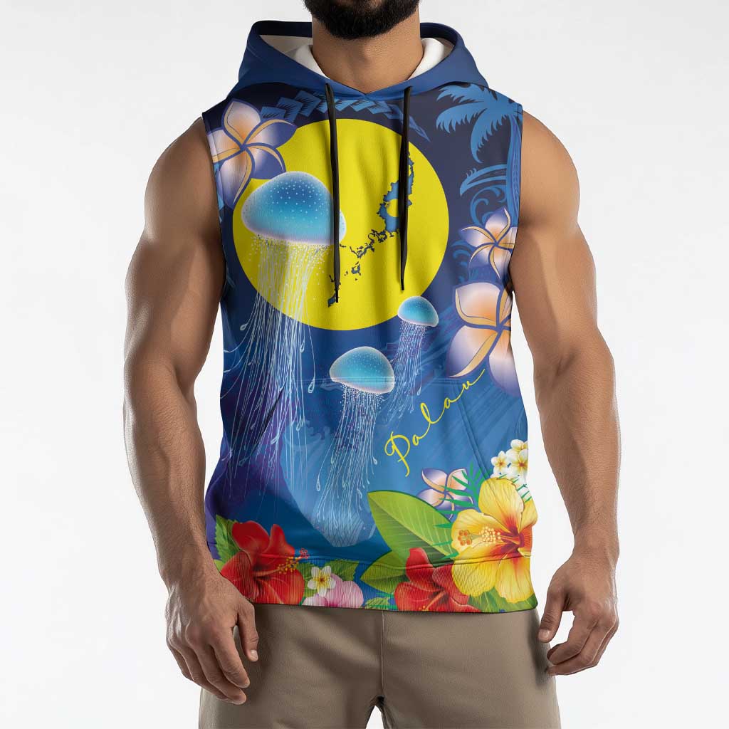 Palau Jellyfish Sleeveless Hoodie Ocean Heritage Tropical Plants - Polynesian Pride