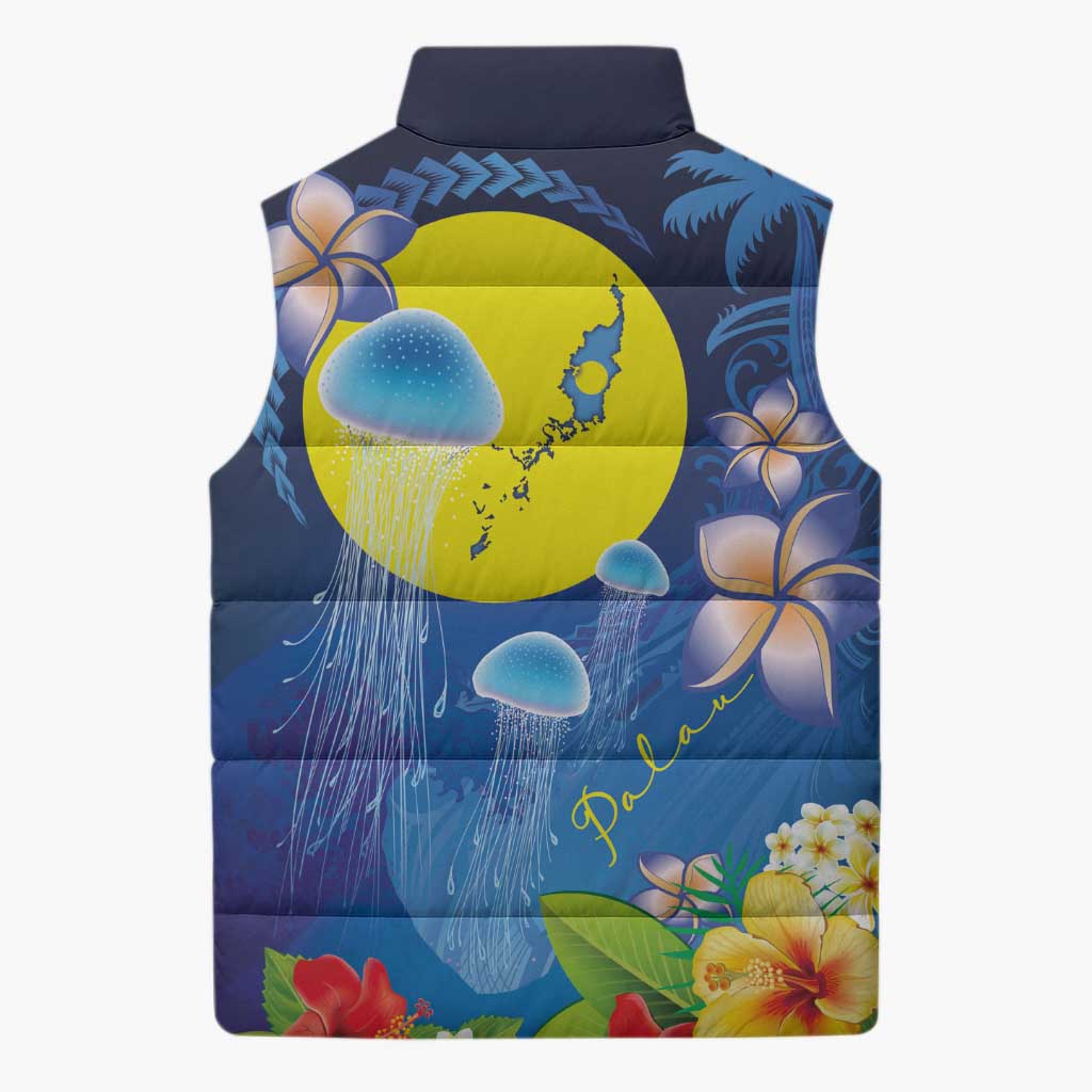 Palau Jellyfish Sleeveless Puffer Jacket Ocean Heritage Tropical Plants - Polynesian Pride