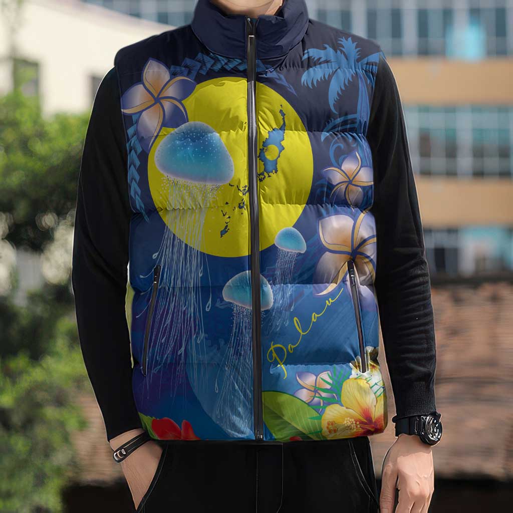 Palau Jellyfish Sleeveless Puffer Jacket Ocean Heritage Tropical Plants - Polynesian Pride