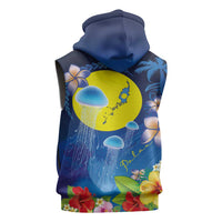 Palau Jellyfish Sleeveless Zip Hoodie Ocean Heritage Tropical Plants - Polynesian Pride