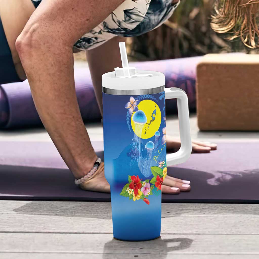 Palau Jellyfish Tumbler With Handle Ocean Heritage Tropical Plants - Polynesian Pride