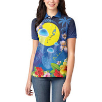Palau Jellyfish Women Polo Shirt Ocean Heritage Tropical Plants - Polynesian Pride