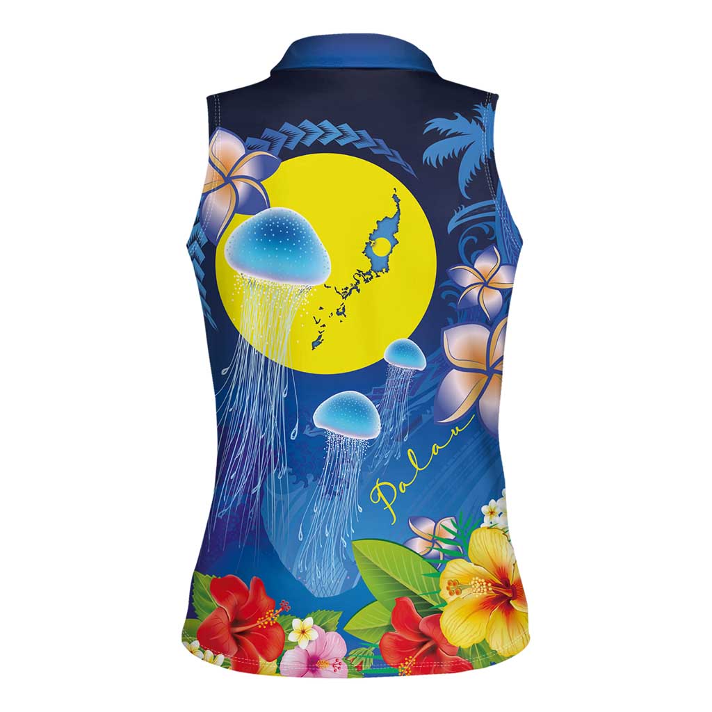 Palau Jellyfish Women Sleeveless Polo Shirt Ocean Heritage Tropical Plants - Polynesian Pride