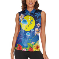 Palau Jellyfish Women Sleeveless Polo Shirt Ocean Heritage Tropical Plants - Polynesian Pride