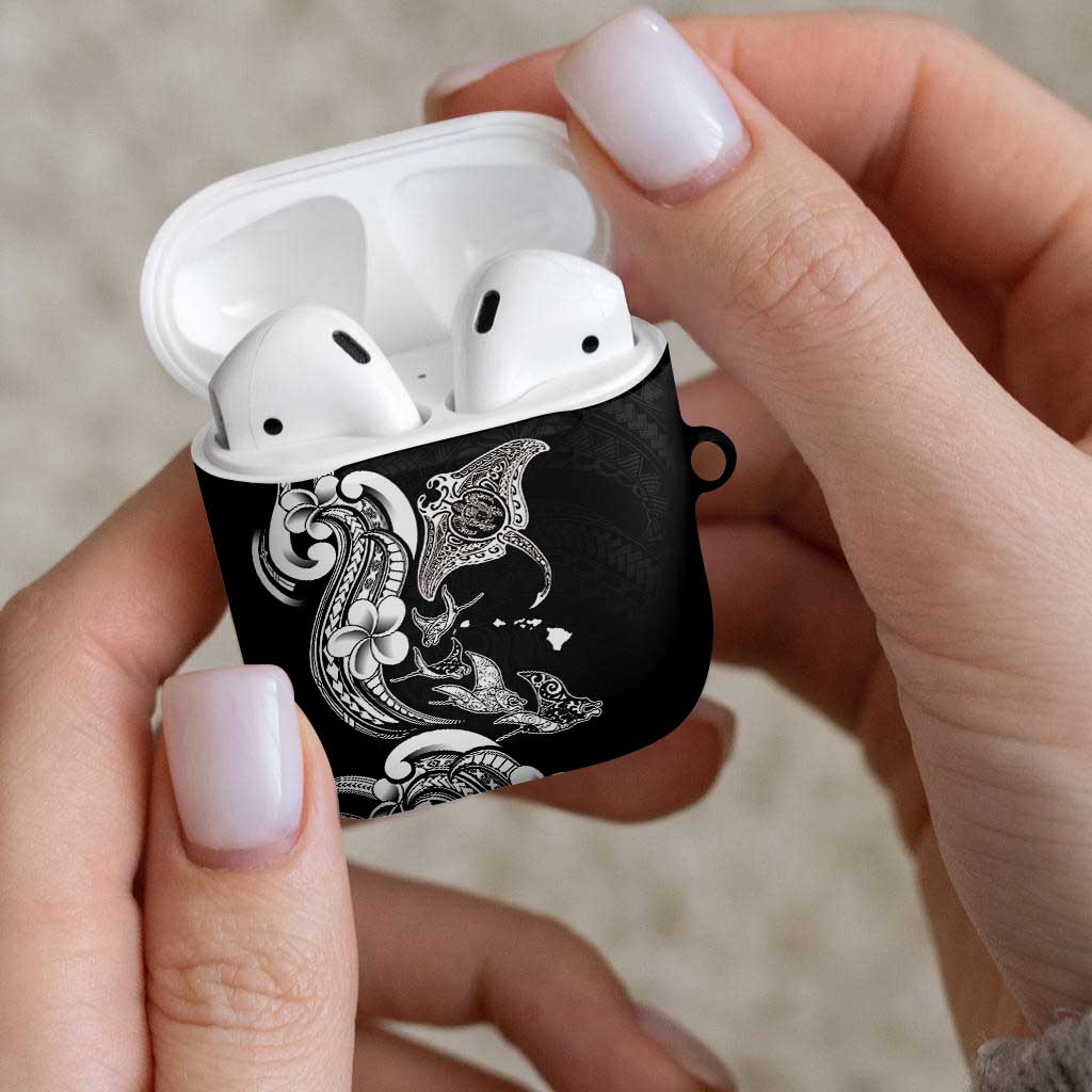Hawaiian Manta Rays AirPods Case Tribal Hibiscus Polynesian Tattoos Black Color - Polynesian Pride