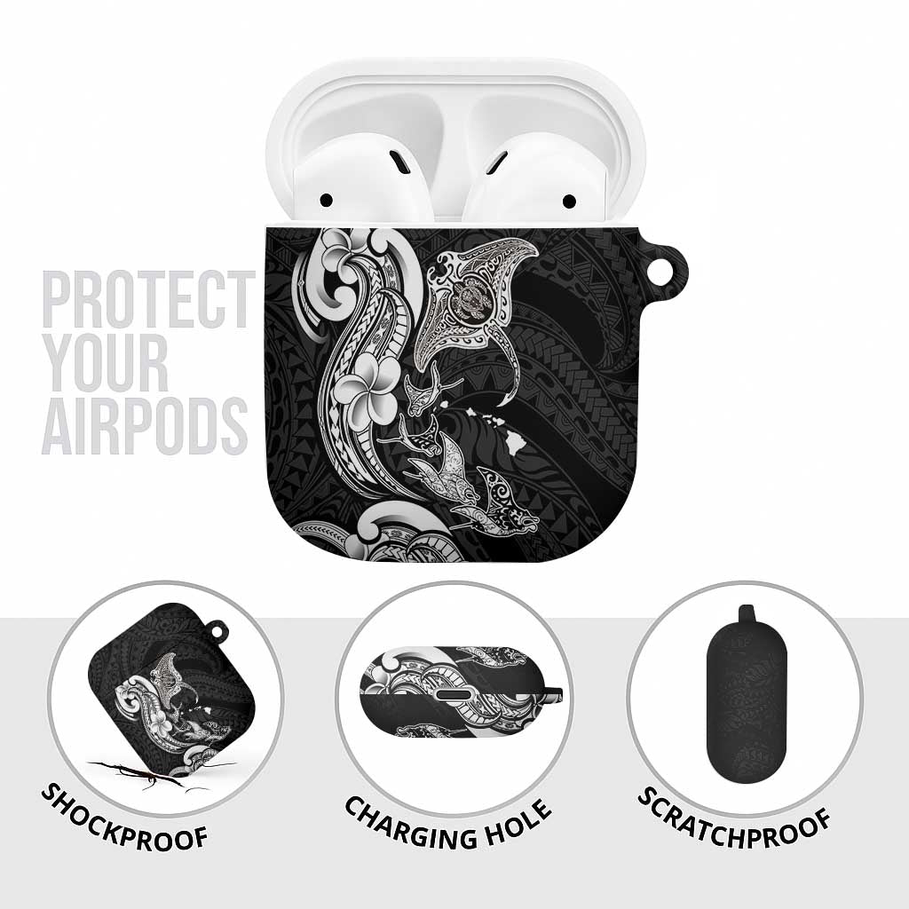 Hawaiian Manta Rays AirPods Case Tribal Hibiscus Polynesian Tattoos Black Color - Polynesian Pride