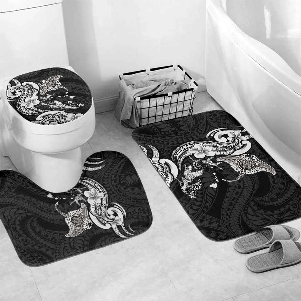 Hawaiian Manta Rays Bathroom Set Tribal Hibiscus Polynesian Tattoos Black Color - Polynesian Pride
