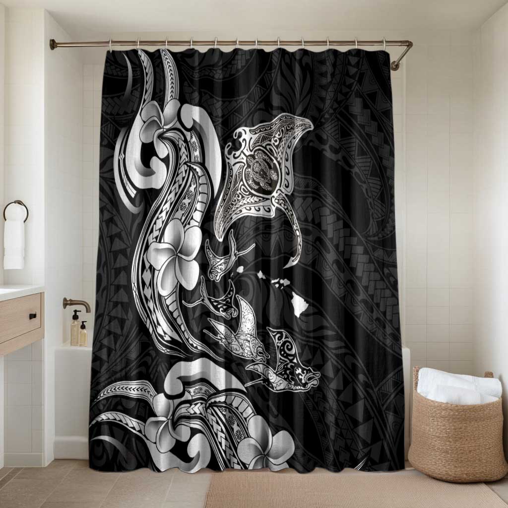 Hawaiian Manta Rays Bathroom Set Tribal Hibiscus Polynesian Tattoos Black Color - Polynesian Pride
