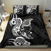 Hawaiian Manta Rays Bedding Set Tribal Hibiscus Polynesian Tattoos Black Color - Polynesian Pride