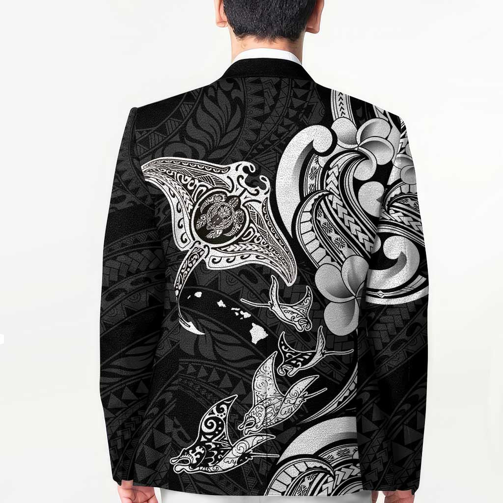 Hawaiian Manta Rays Blazer Tribal Hibiscus Polynesian Tattoos Black Color - Polynesian Pride