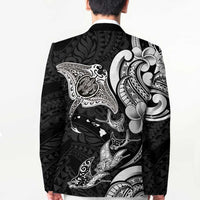 Hawaiian Manta Rays Blazer Tribal Hibiscus Polynesian Tattoos Black Color - Polynesian Pride