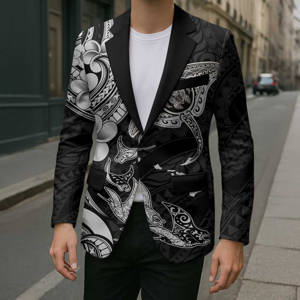 Hawaiian Manta Rays Blazer Tribal Hibiscus Polynesian Tattoos Black Color - Polynesian Pride