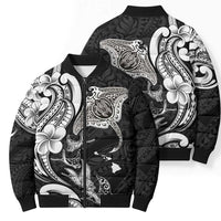 Hawaiian Manta Rays Bomber Puffer Jacket Tribal Hibiscus Polynesian Tattoos Black Color - Polynesian Pride