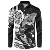 Hawaiian Manta Rays Button Sweatshirt Tribal Hibiscus Polynesian Tattoos Black Color - Polynesian Pride