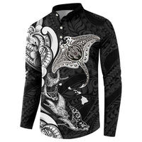 Hawaiian Manta Rays Button Sweatshirt Tribal Hibiscus Polynesian Tattoos Black Color - Polynesian Pride