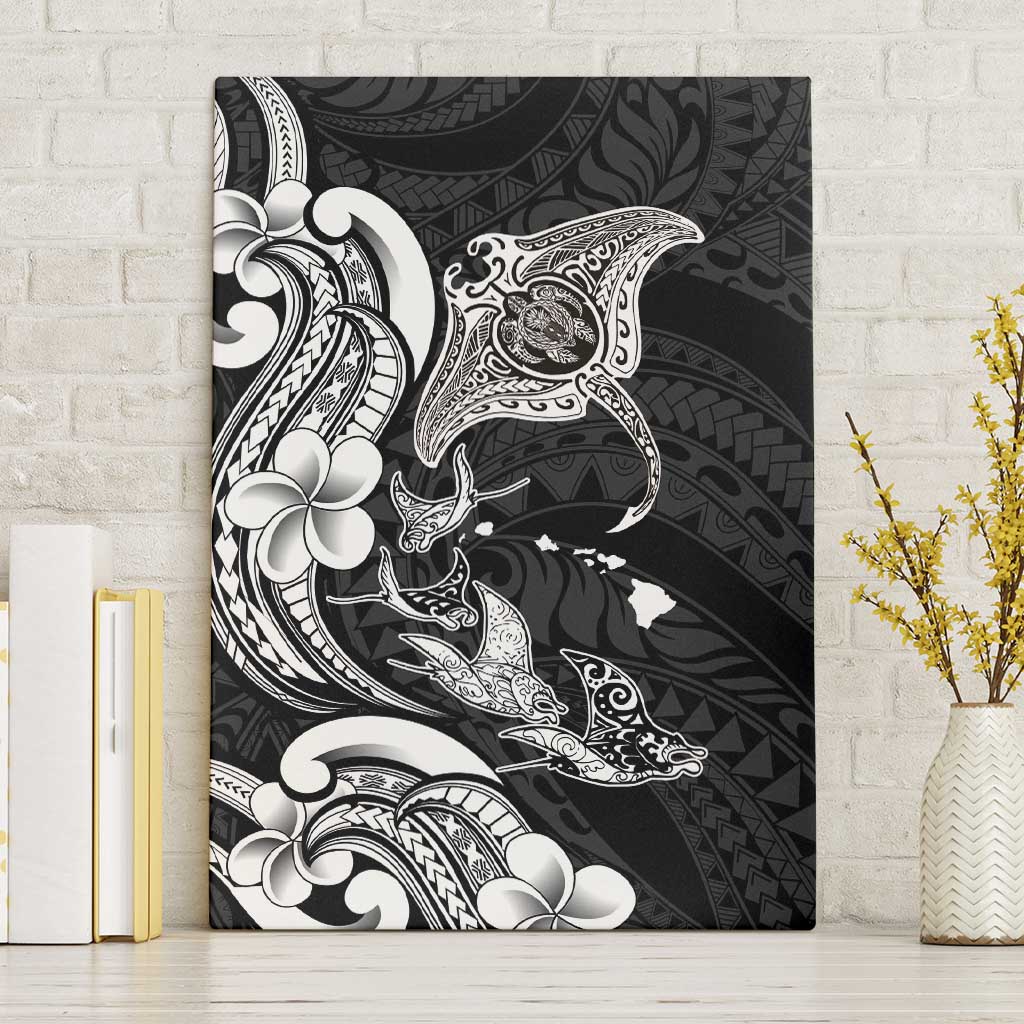 Hawaiian Manta Rays Canvas Wall Art Tribal Hibiscus Polynesian Tattoos Black Color - Polynesian Pride