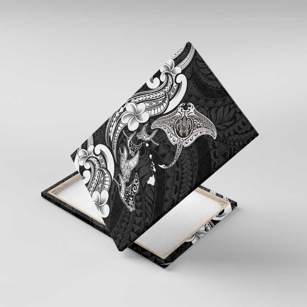 Hawaiian Manta Rays Canvas Wall Art Tribal Hibiscus Polynesian Tattoos Black Color - Polynesian Pride