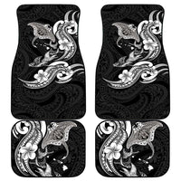 Hawaiian Manta Rays Car Mats Tribal Hibiscus Polynesian Tattoos Black Color - Polynesian Pride