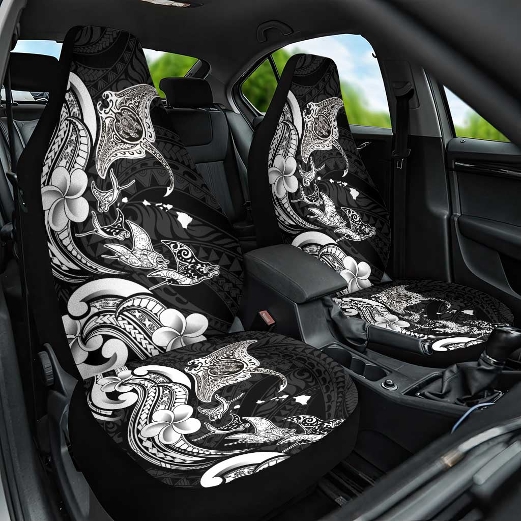 Hawaiian Manta Rays Car Seat Cover Tribal Hibiscus Polynesian Tattoos Black Color - Polynesian Pride