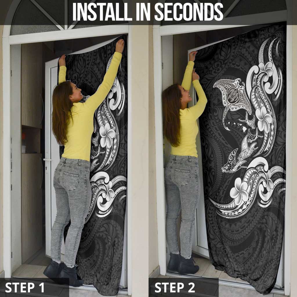 Hawaiian Manta Rays Door Cover Tribal Hibiscus Polynesian Tattoos Black Color - Polynesian Pride