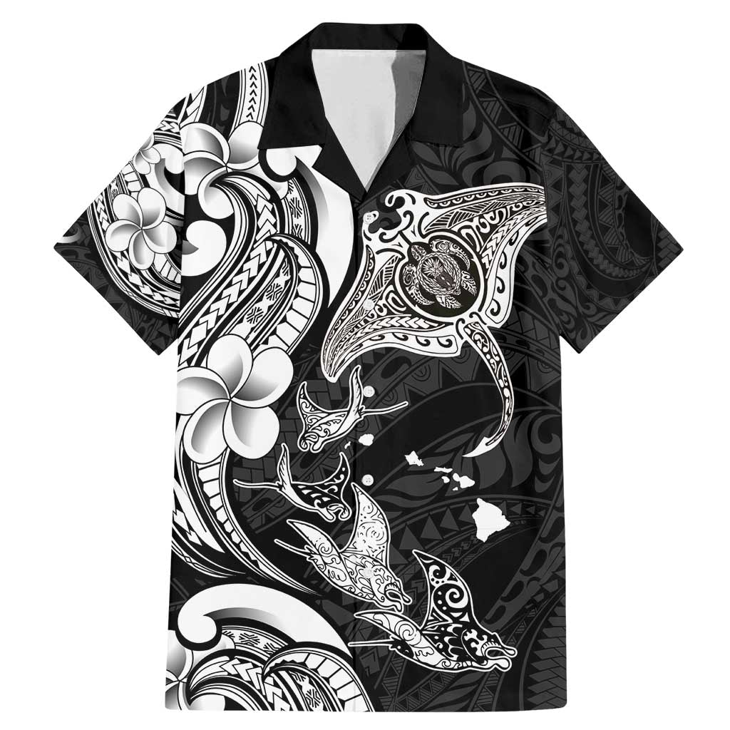 Hawaiian Manta Rays Family Matching Mermaid Dress and Hawaiian Shirt Tribal Hibiscus Polynesian Tattoos Black Color - Polynesian Pride