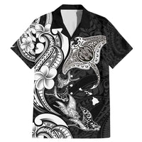 Hawaiian Manta Rays Family Matching Mermaid Dress and Hawaiian Shirt Tribal Hibiscus Polynesian Tattoos Black Color - Polynesian Pride