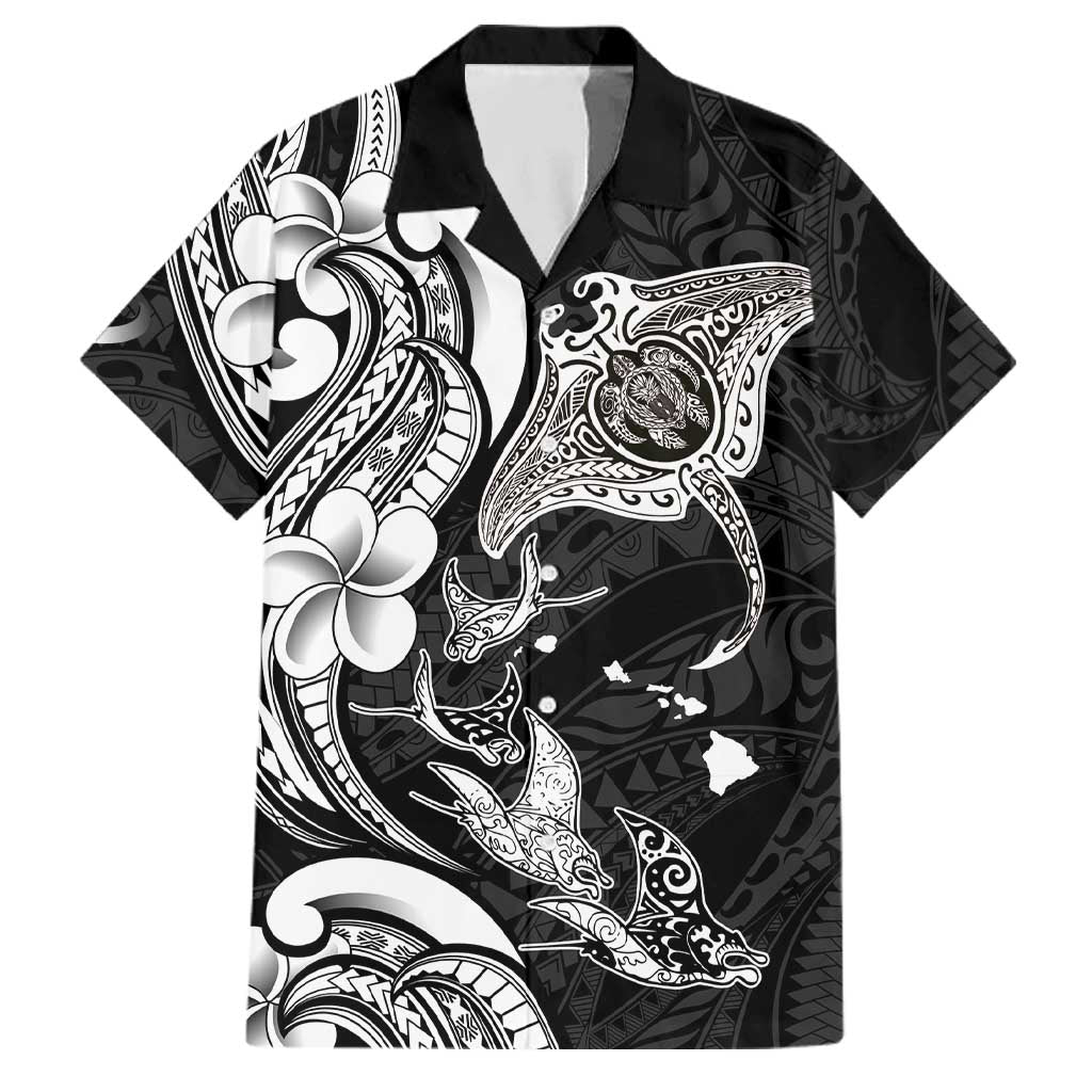 Hawaiian Manta Rays Family Matching Puletasi and Hawaiian Shirt Tribal Hibiscus Polynesian Tattoos Black Color LT03 Dad's Shirt - Short Sleeve Black - Polynesian Pride