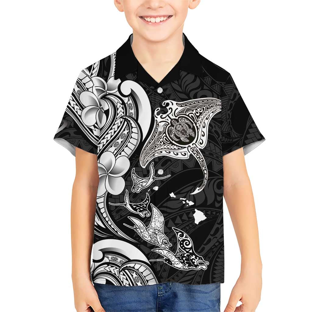 Hawaiian Manta Rays Family Matching Puletasi and Hawaiian Shirt Tribal Hibiscus Polynesian Tattoos Black Color LT03 Son's Shirt Black - Polynesian Pride
