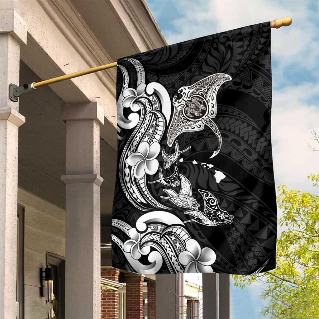 Hawaiian Manta Rays Garden Flag Tribal Hibiscus Polynesian Tattoos Black Color - Polynesian Pride