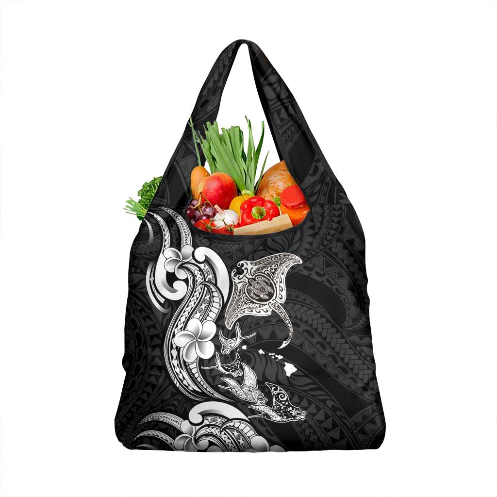 Hawaiian Manta Rays Grocery Bag Tribal Hibiscus Polynesian Tattoos Black Color - Polynesian Pride