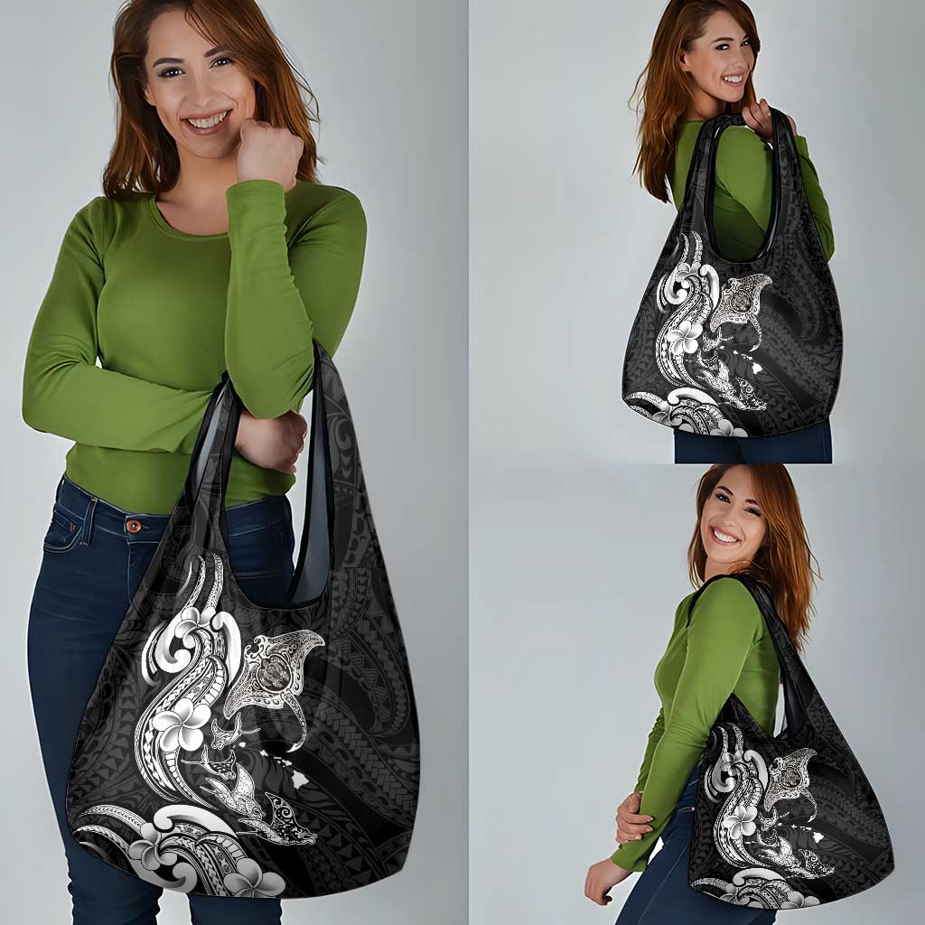 Hawaiian Manta Rays Grocery Bag Tribal Hibiscus Polynesian Tattoos Black Color - Polynesian Pride