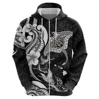 Hawaiian Manta Rays Hoodie Tribal Hibiscus Polynesian Tattoos Black Color - Polynesian Pride