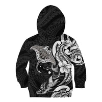 Hawaiian Manta Rays Kid Hoodie Tribal Hibiscus Polynesian Tattoos Black Color - Polynesian Pride