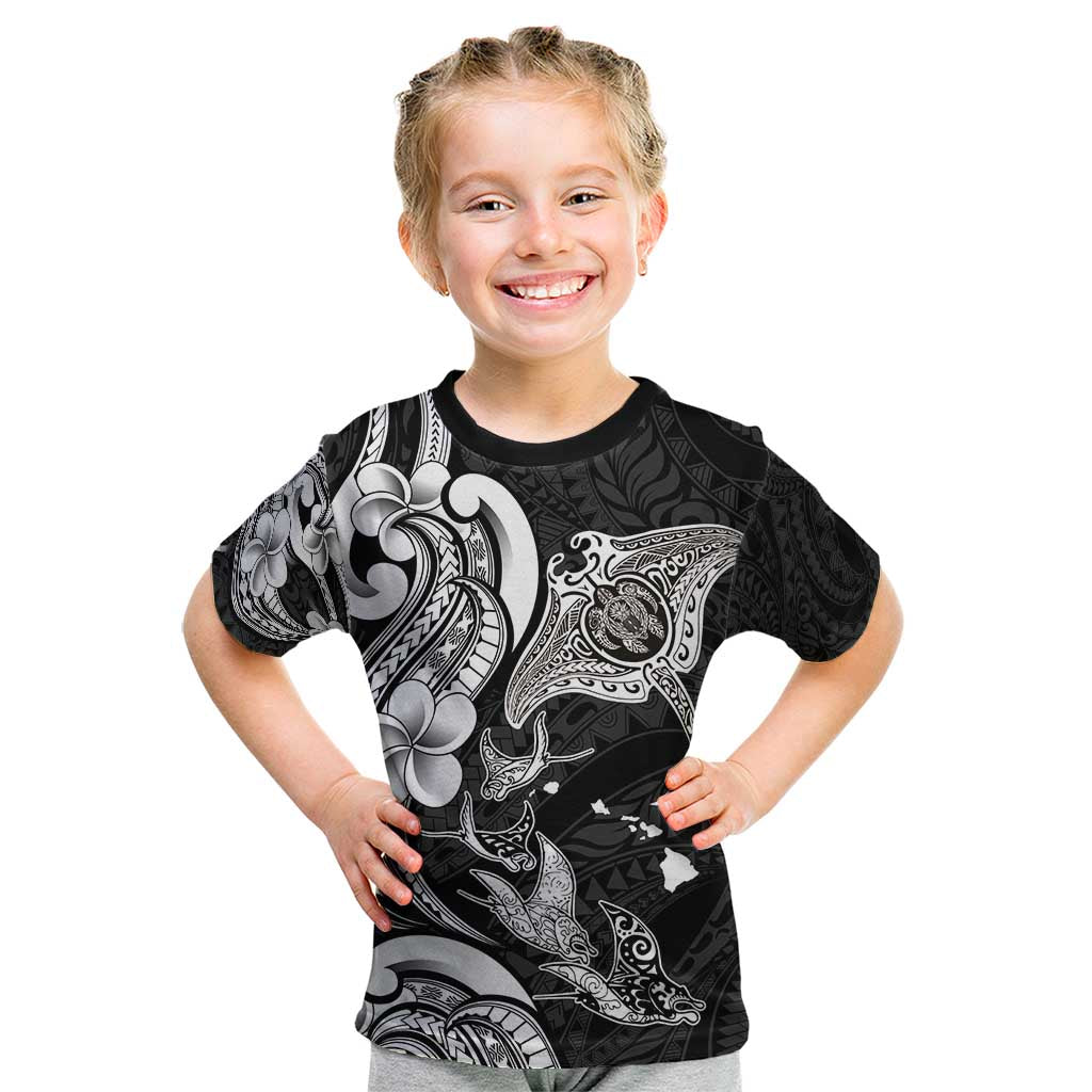 Hawaiian Manta Rays Kid T Shirt Tribal Hibiscus Polynesian Tattoos Black Color - Polynesian Pride