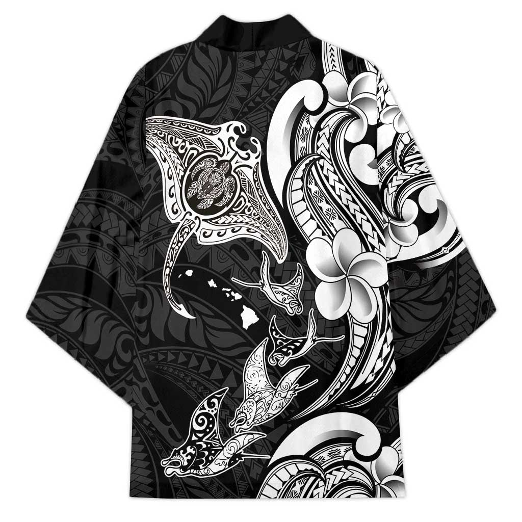 Hawaiian Manta Rays Kimono Tribal Hibiscus Polynesian Tattoos Black Color - Polynesian Pride