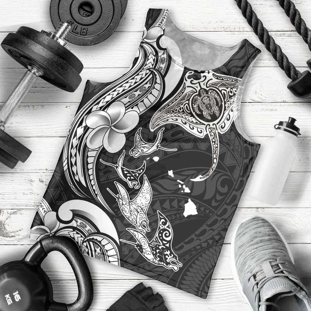 Hawaiian Manta Rays Men Tank Top Tribal Hibiscus Polynesian Tattoos Black Color - Polynesian Pride