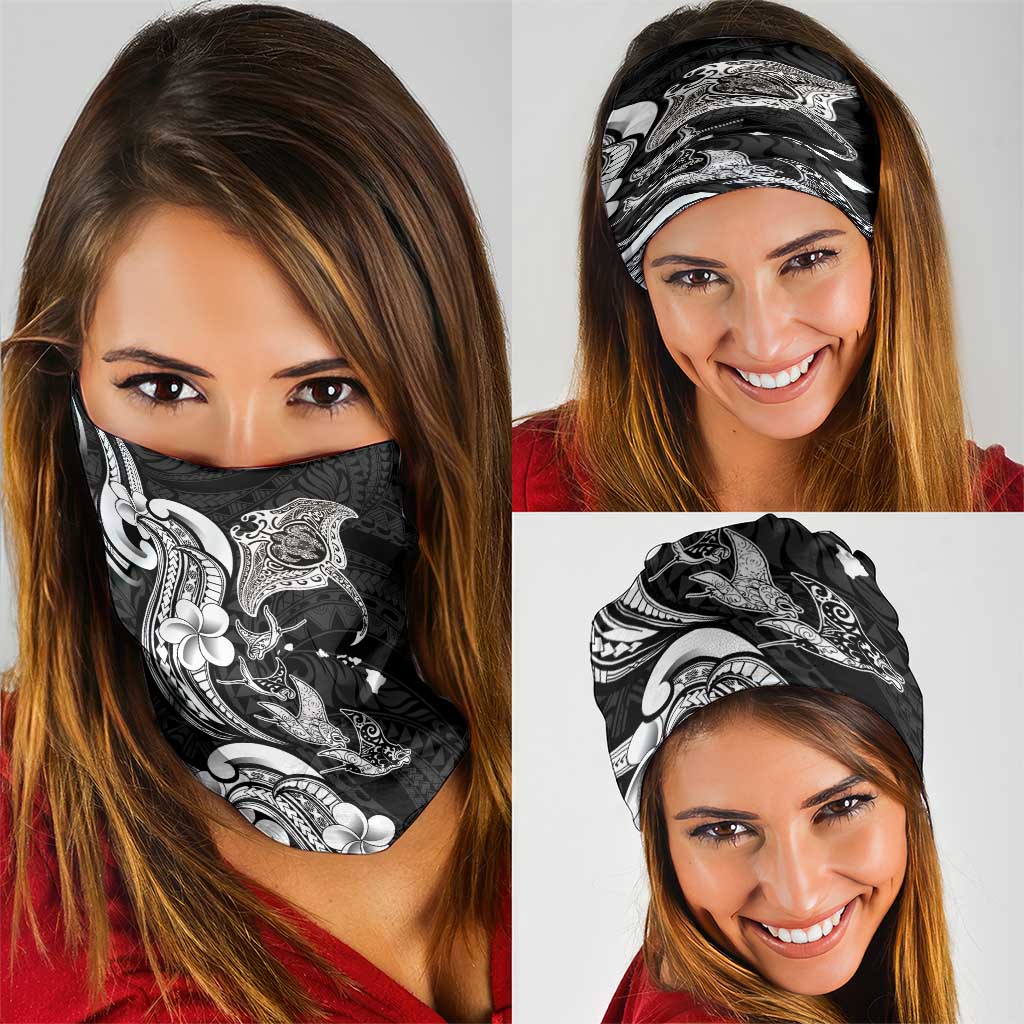 Hawaiian Manta Rays Neck Gaiter Tribal Hibiscus Polynesian Tattoos Black Color - Polynesian Pride
