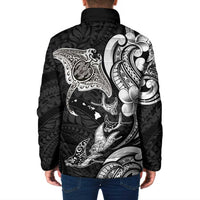 Hawaiian Manta Rays Padded Jacket Tribal Hibiscus Polynesian Tattoos Black Color - Polynesian Pride
