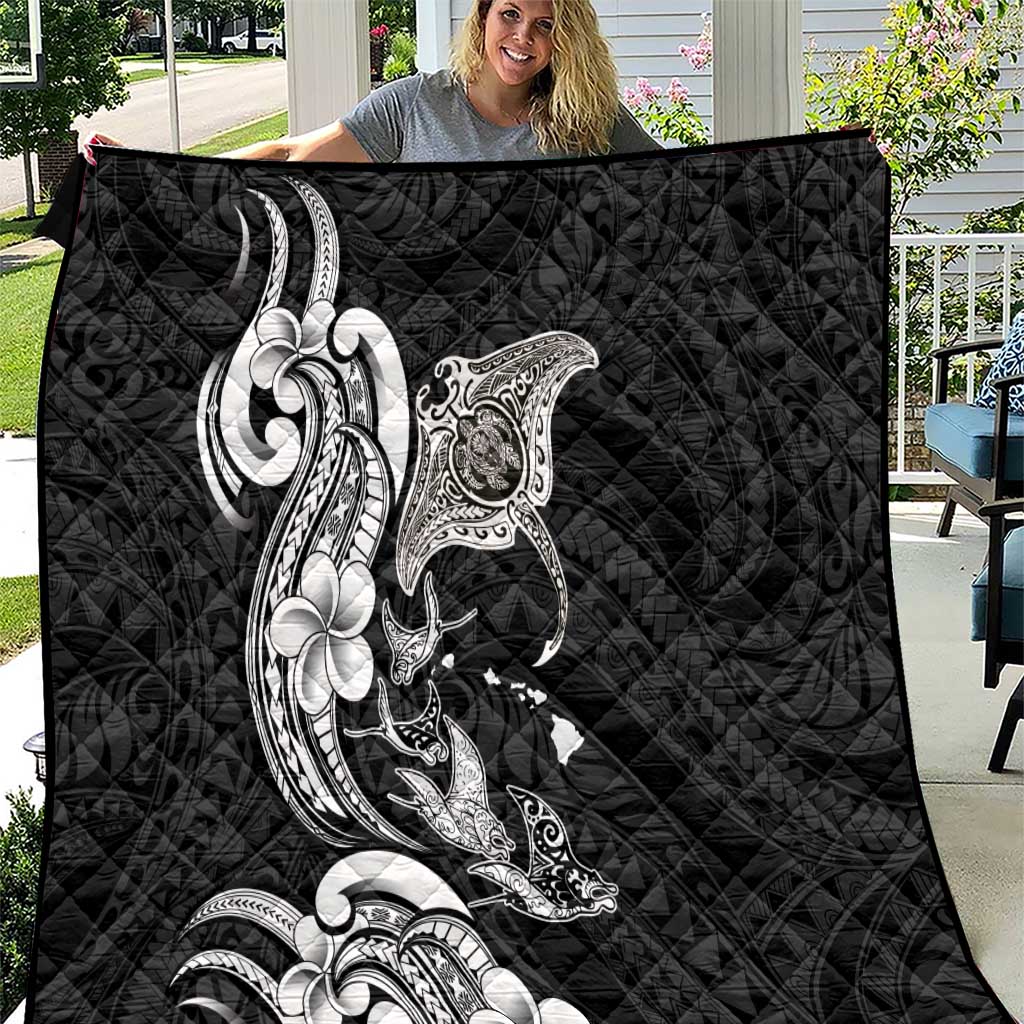 Hawaiian Manta Rays Quilt Tribal Hibiscus Polynesian Tattoos Black Color - Polynesian Pride