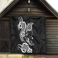 Hawaiian Manta Rays Quilt Tribal Hibiscus Polynesian Tattoos Black Color - Polynesian Pride
