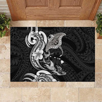 Hawaiian Manta Rays Rubber Doormat Tribal Hibiscus Polynesian Tattoos Black Color - Polynesian Pride
