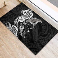 Hawaiian Manta Rays Rubber Doormat Tribal Hibiscus Polynesian Tattoos Black Color - Polynesian Pride