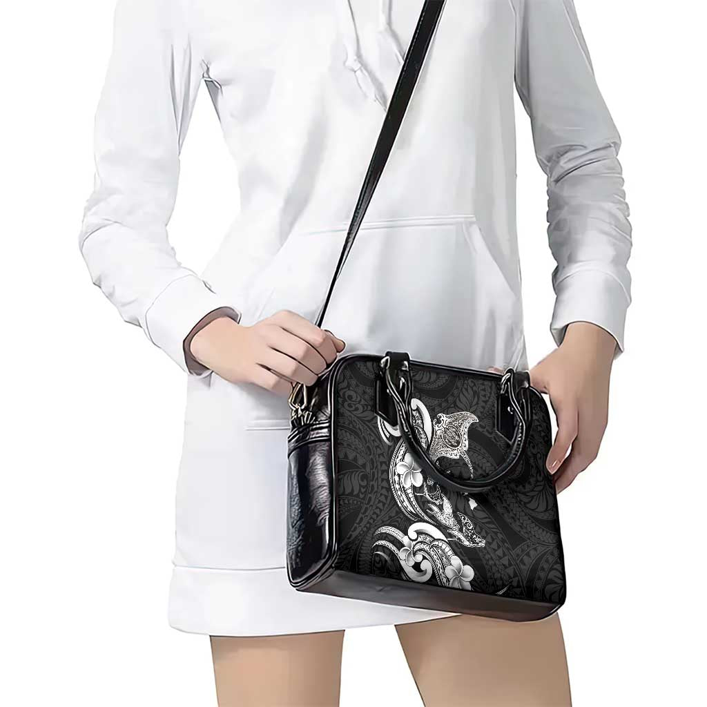 Hawaiian Manta Rays Shoulder Handbag Tribal Hibiscus Polynesian Tattoos Black Color - Polynesian Pride