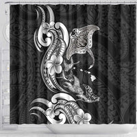 Hawaiian Manta Rays Shower Curtain Tribal Hibiscus Polynesian Tattoos Black Color - Polynesian Pride
