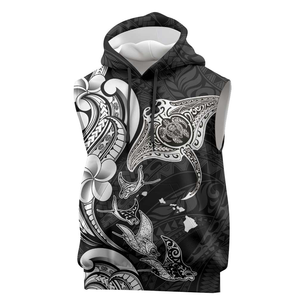 Hawaiian Manta Rays Sleeveless Hoodie Tribal Hibiscus Polynesian Tattoos Black Color - Polynesian Pride