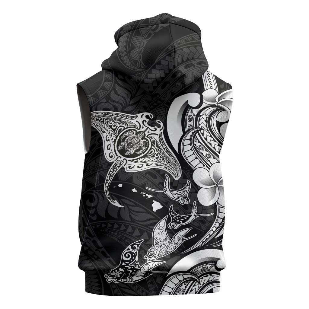 Hawaiian Manta Rays Sleeveless Zip Hoodie Tribal Hibiscus Polynesian Tattoos Black Color - Polynesian Pride