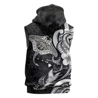 Hawaiian Manta Rays Sleeveless Zip Hoodie Tribal Hibiscus Polynesian Tattoos Black Color - Polynesian Pride