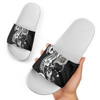 Hawaiian Manta Rays Slide Sandals Tribal Hibiscus Polynesian Tattoos Black Color - Polynesian Pride