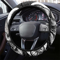 Hawaiian Manta Rays Steering Wheel Cover Tribal Hibiscus Polynesian Tattoos Black Color - Polynesian Pride